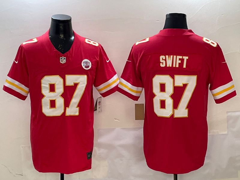 Men Kansas City Chiefs 87 Swift Red Three generations 2025 Nike Vapor Limited NFL Jersey style 2